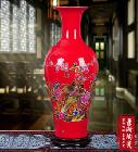 景德镇陶瓷器 高档落地大花瓶 红牡丹鱼尾瓶 客厅摆件装饰品